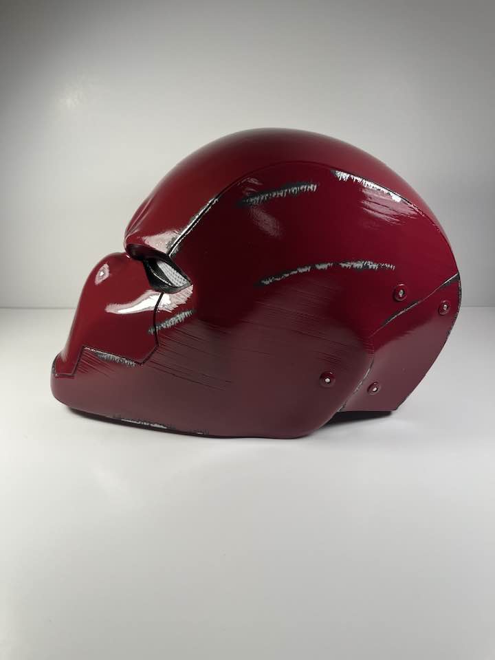 Red Hood helmet Rebirth version Burgundy with Damage details