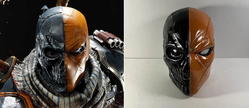 Deathstroke Reaper version half skull mask and backplate. Matte Black and Rustic Orange.