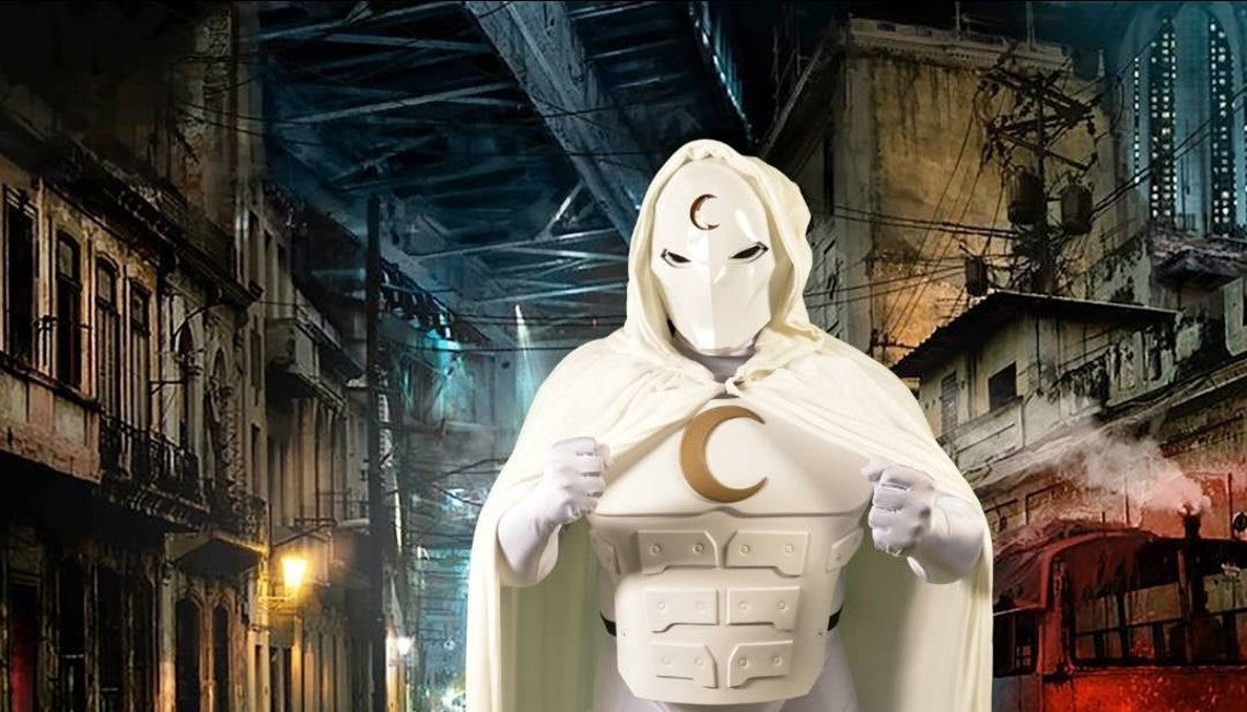 Moon Knight 2-piece set: chest armor & shoulders Matte White Gold Moon
