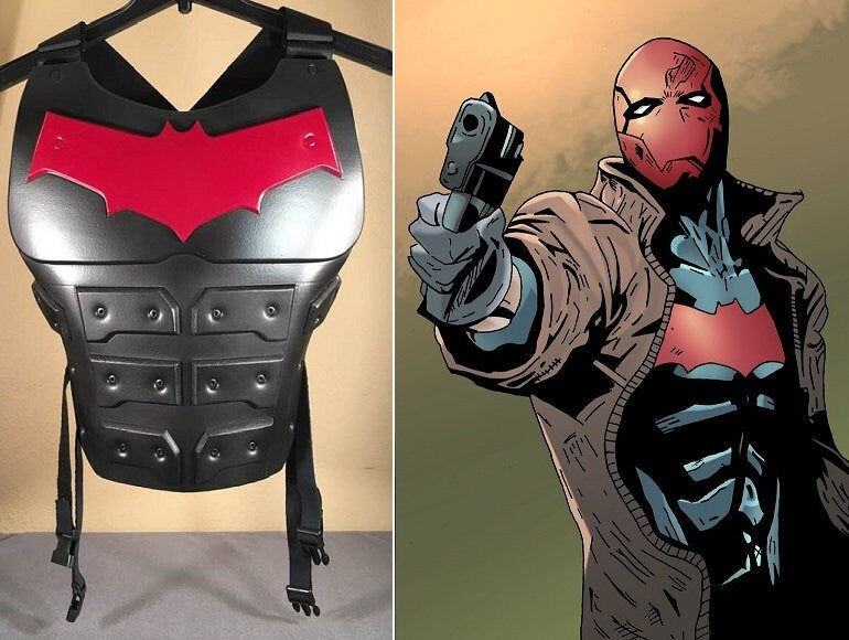 Red Hood helmet and matching chest armor Matte Black Burgundy