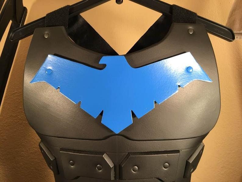 Nightwing 2-piece set: chest armor and staff/ Escrima sticks Matte Black Classic Nightwing Blue