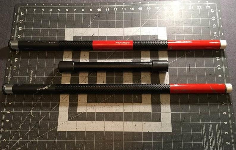 Deathstroke Arkham origins 2-piece set: mask and staff Gunmetal Fire Orange