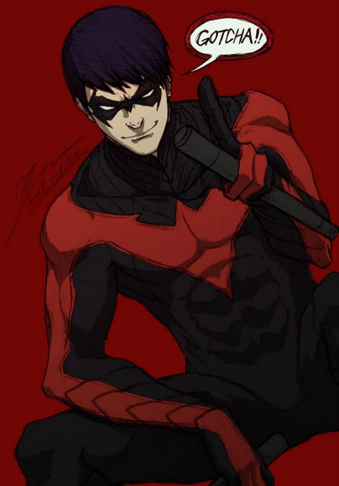 Nightwing 2-piece set: chest armor and staff Matte Black Metallic Red