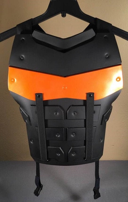 Deathstroke Arkham origins 3-piece set: chest armor, mask and staff Matte Black True Orange