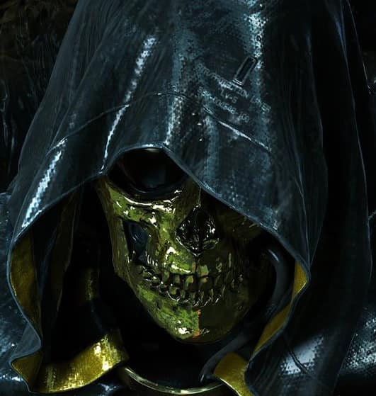 Death Stranding Higgs mask metallic Inca gold
