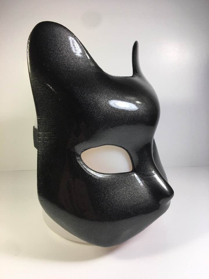 Kitsune Fox or Cat Mask Metallic Black