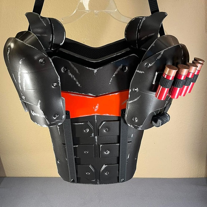 Deathstroke Arkham Origins set: Full chest armor, neck armor, mask and shoulders with shotgun shells. Gunmetal Fire Orange