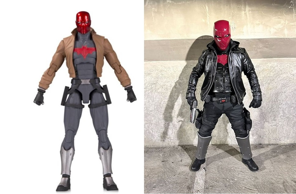 Red Hood or Dr. Doom shin armor costume. Metallic Dark Steel color.