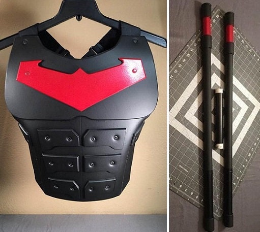Nightwing 2-piece set: chest armor and staff Matte Black Metallic Red