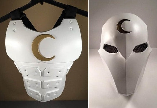 Moon Knight 2-piece set: chest armor & mask Matte White Gold Moon
