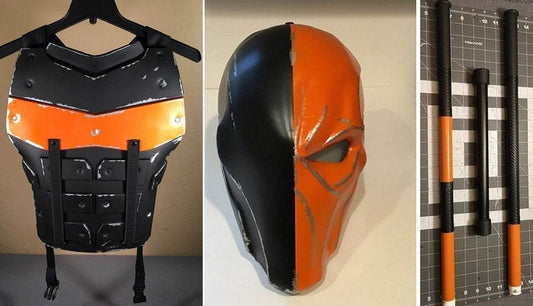Deathstroke Arkham origins 3-piece set: chest armor, mask and staff Matte Black True Orange