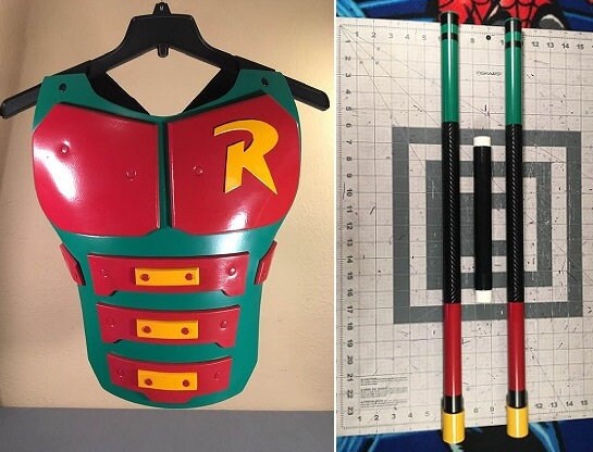 Robin 2-piece set: chest armor & matching Bo staff Crimson Red Matte Black Pure Gold