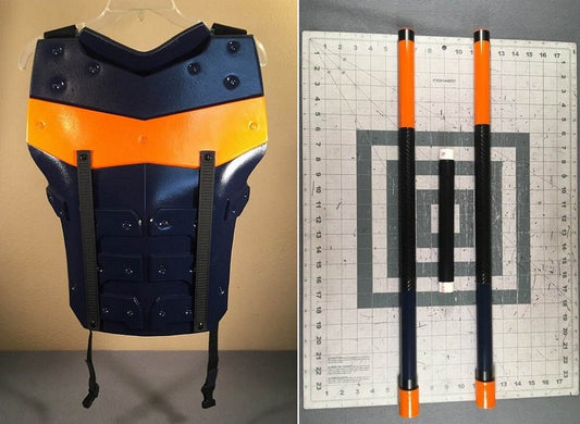 Deathstroke Arkham Origins 2-piece set: chest armor and staff Navy Blue True Orange